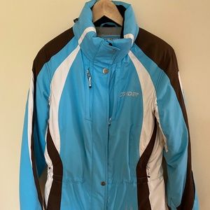 Spyder women ski jacket Blue White and Brown